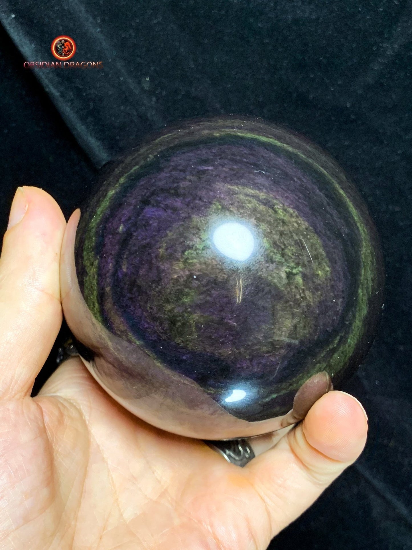 Sphère en Obsidienne Menta Huichol- Diamètre 9.55cm- 0,965kg | obsidian dragons