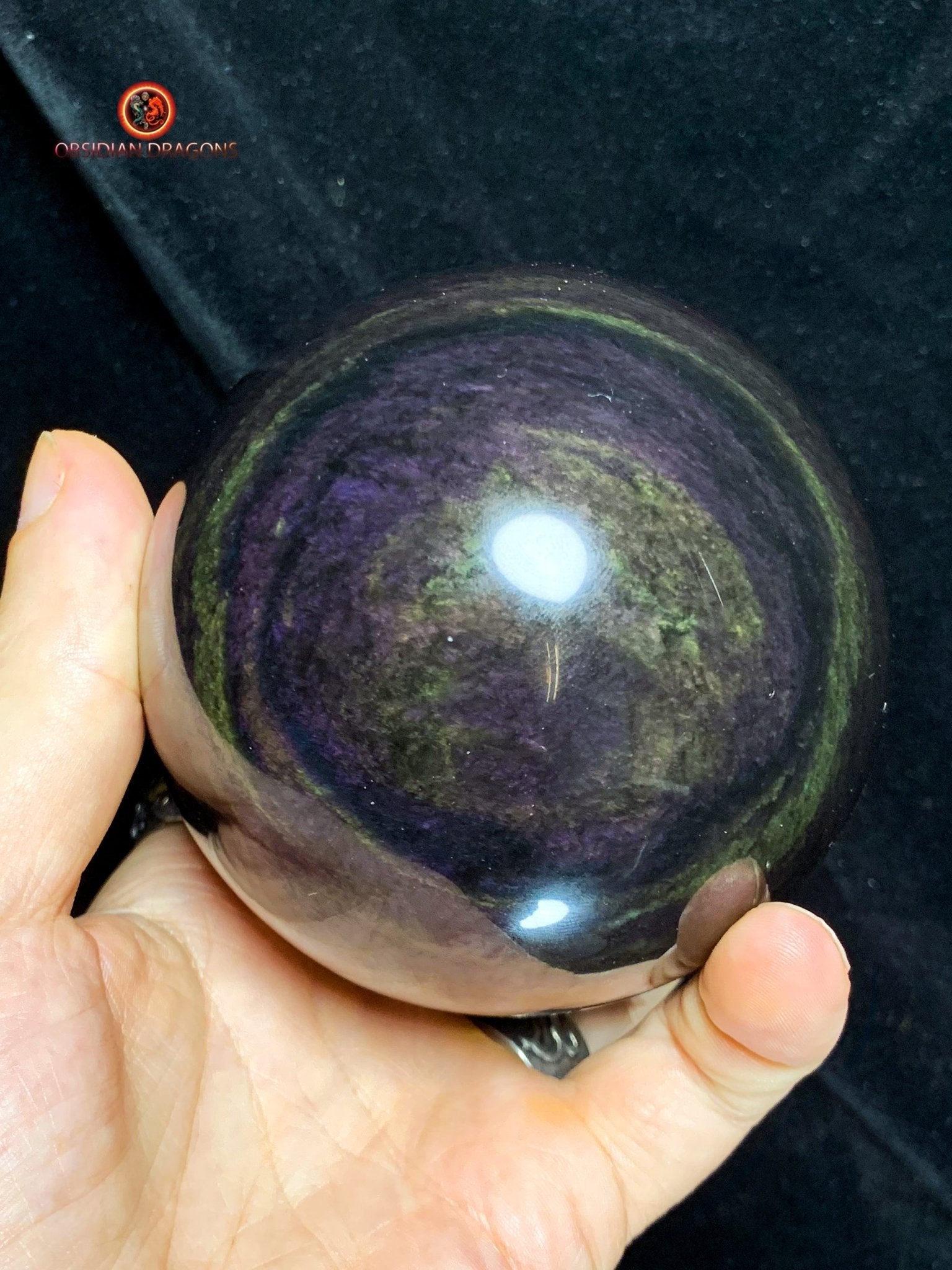 Sphère en Obsidienne Menta Huichol- Diamètre 9.55cm- 0,965kg | obsidian dragons