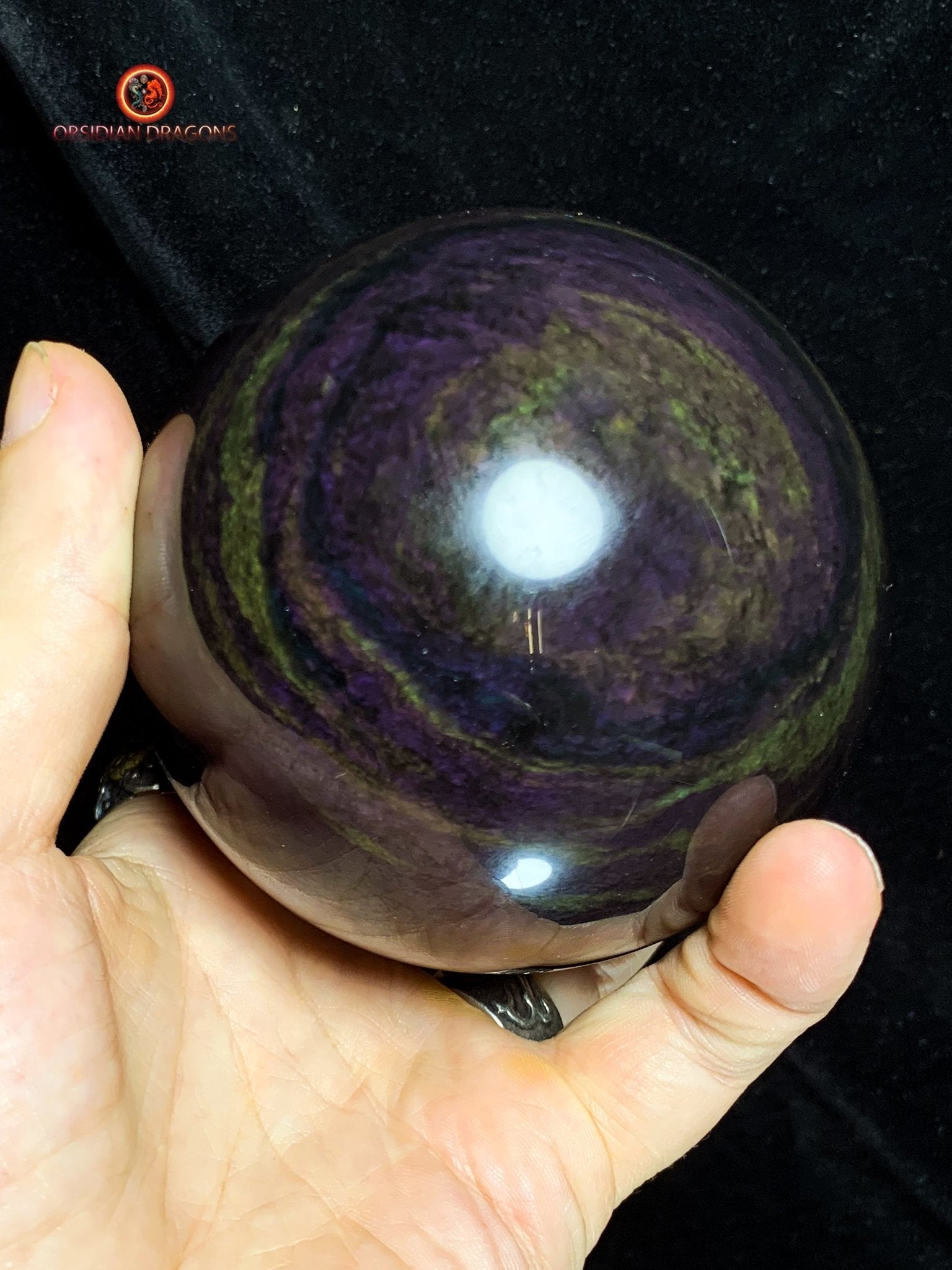 Sphère en Obsidienne Menta Huichol- Diamètre 9.55cm- 0,965kg | obsidian dragons