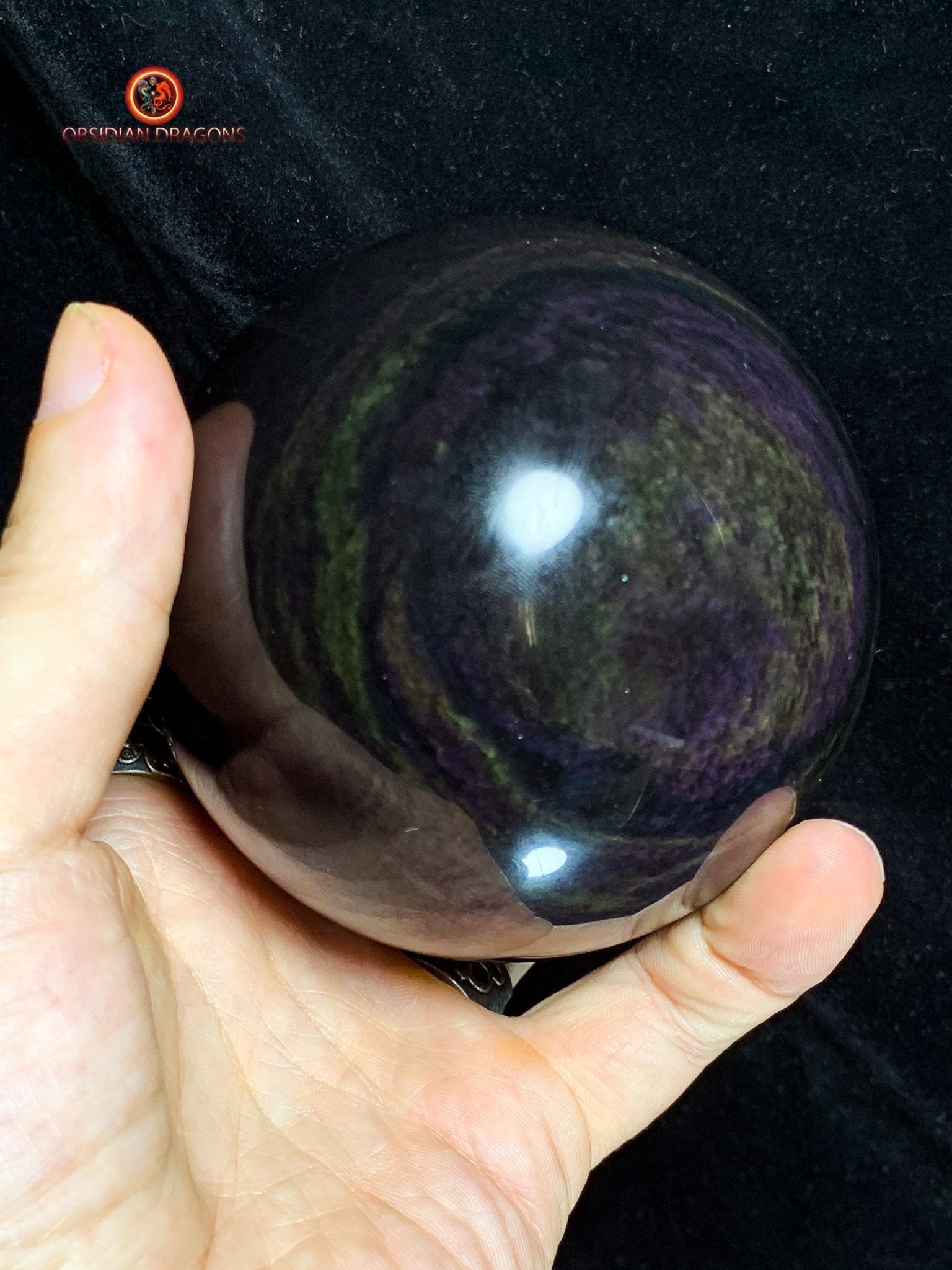 Sphère en Obsidienne Menta Huichol- Diamètre 9.55cm- 0,965kg | obsidian dragons