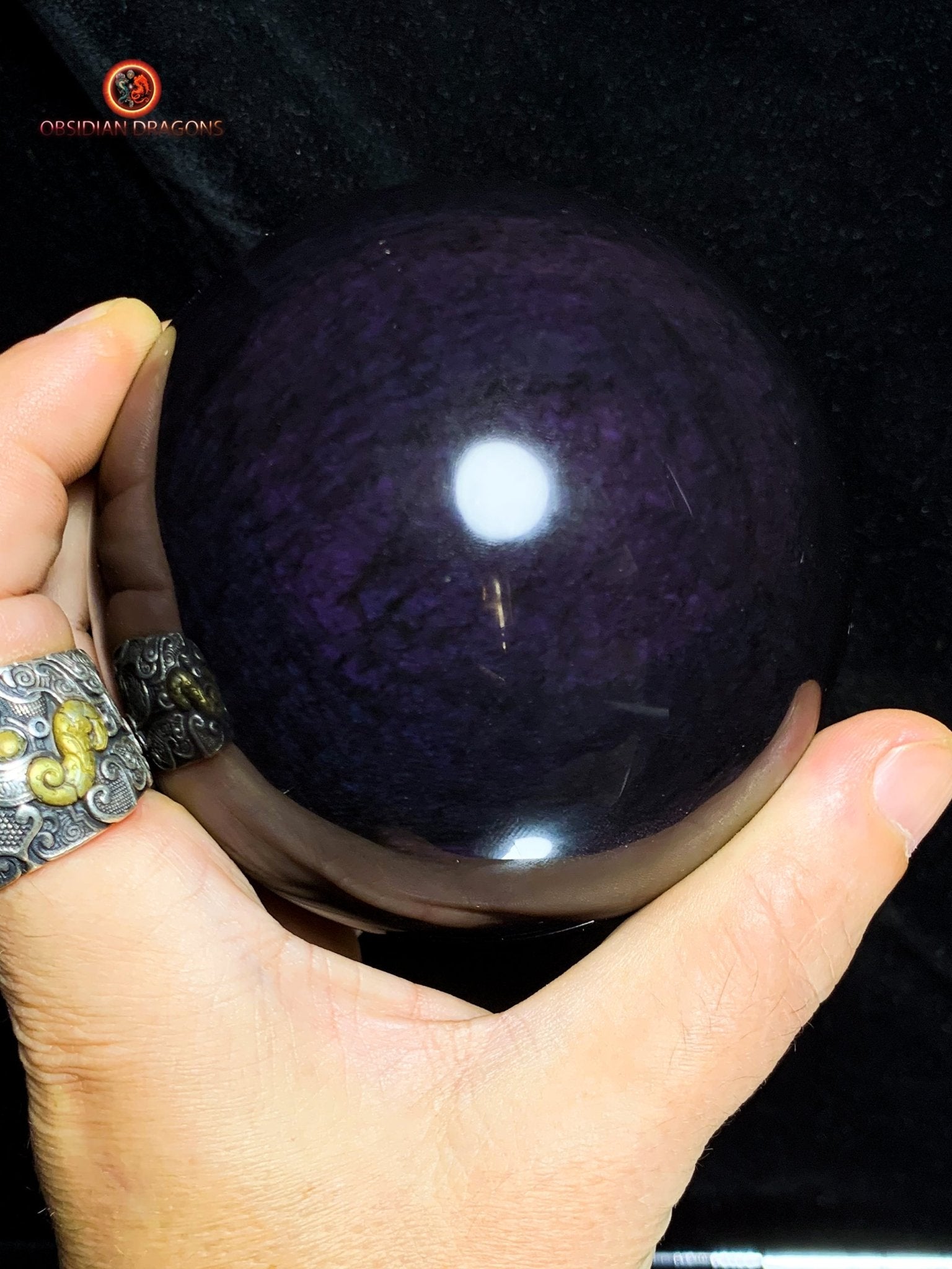 Sphère en Obsidienne Menta Huichol- Diamètre 9.55cm- 0,965kg | obsidian dragons