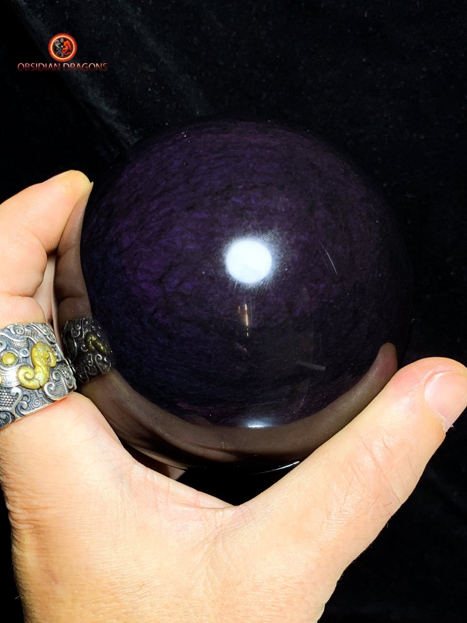 Sphère en Obsidienne Menta Huichol- Diamètre 9.55cm- 0,965kg | obsidian dragons