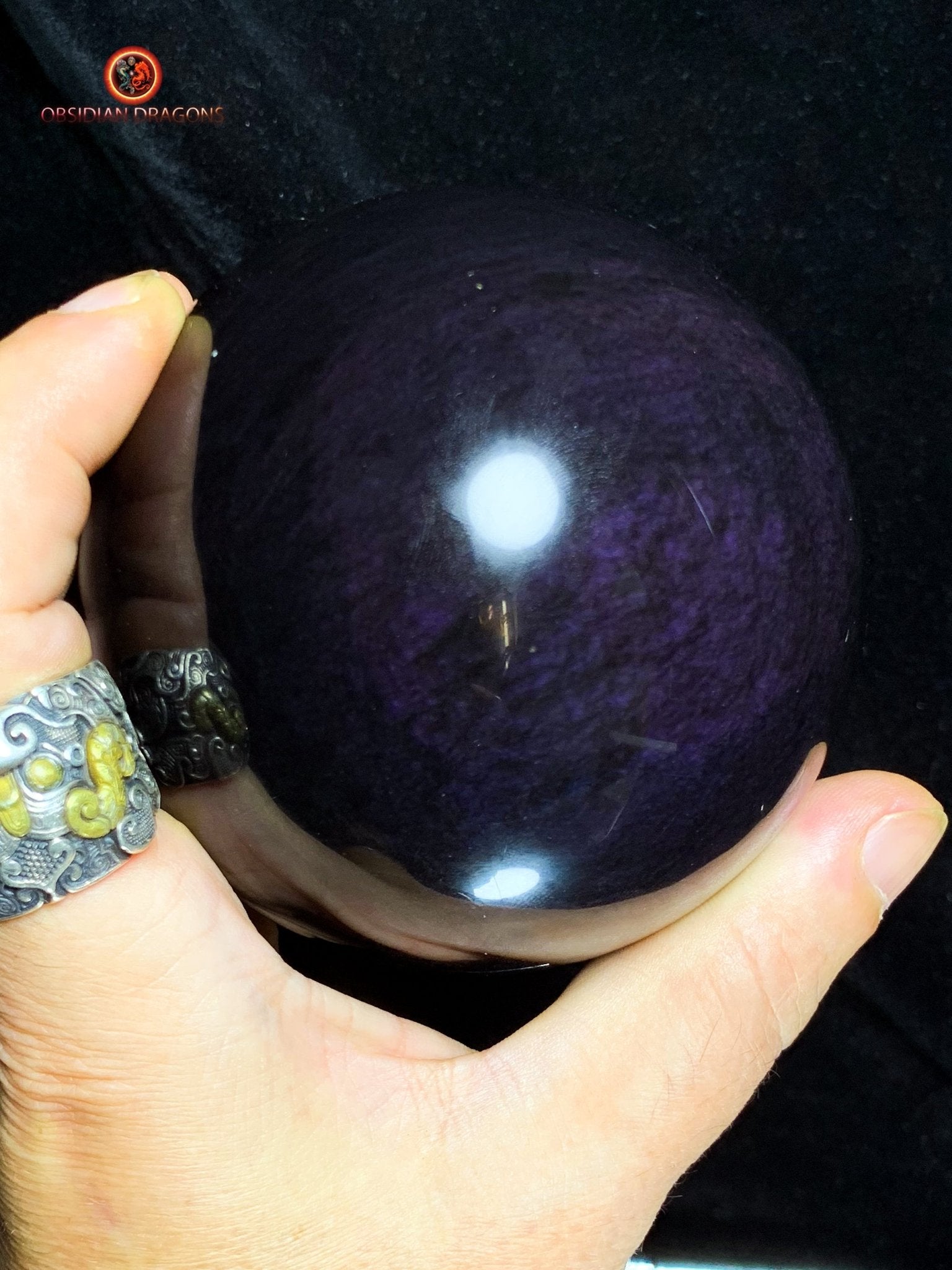 Sphère en Obsidienne Menta Huichol- Diamètre 9.55cm- 0,965kg | obsidian dragons
