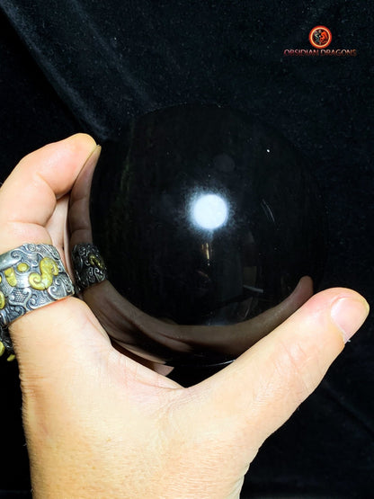 Sphère en Obsidienne Menta Huichol- Diamètre 9.55cm- 0,965kg | obsidian dragons