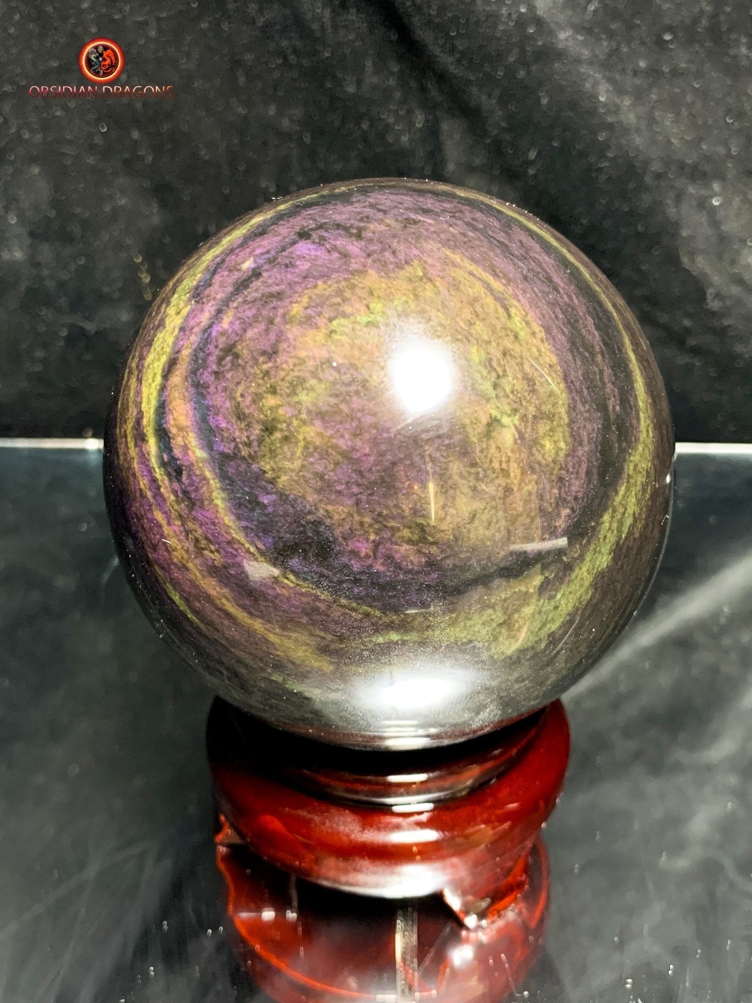Sphère en Obsidienne Menta Huichol- Diamètre 9.55cm- 0,965kg | obsidian dragons