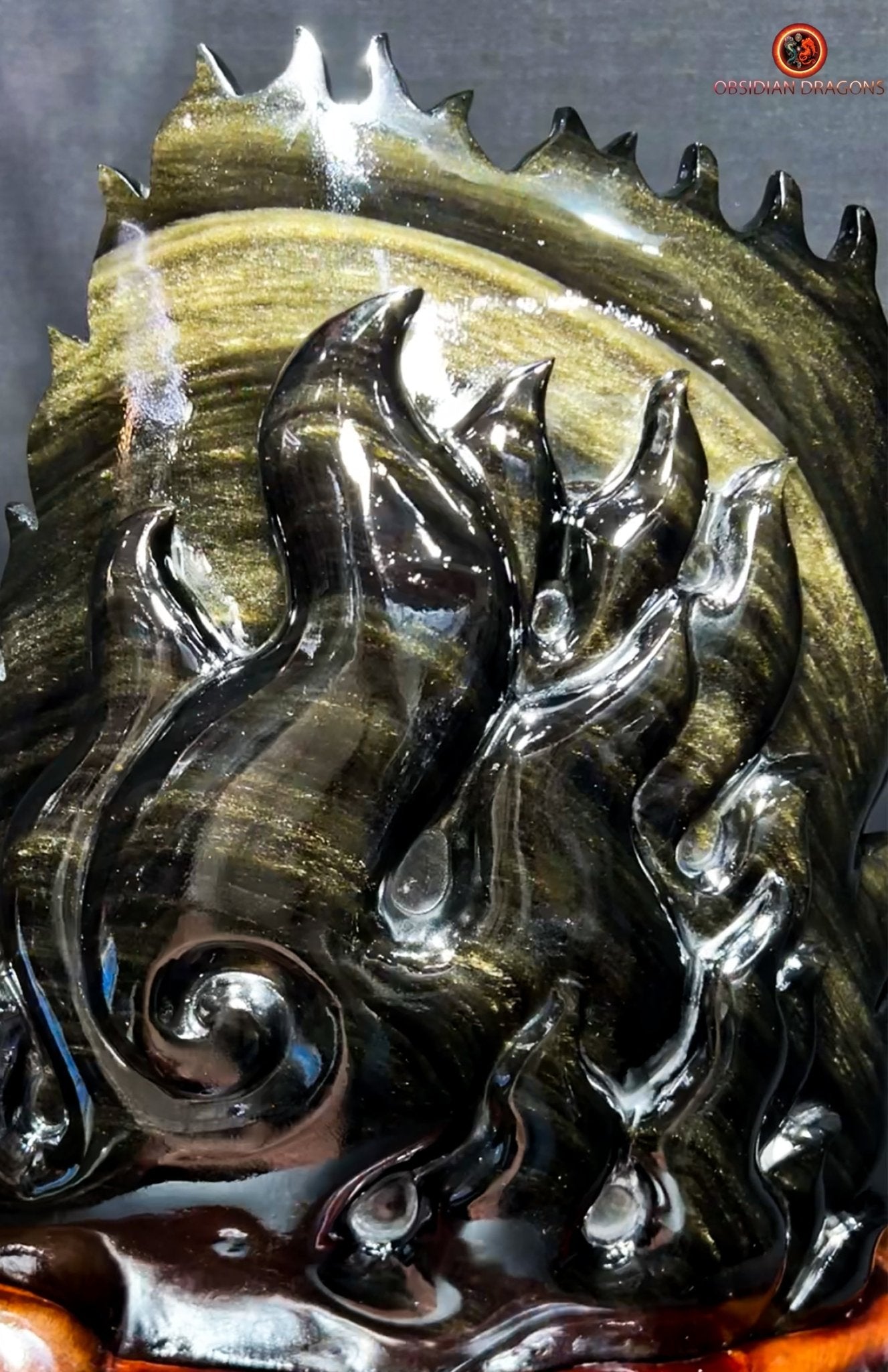 Statuette Ganesh en obsidienne dorée - unique et exceptionnelle | obsidian dragons