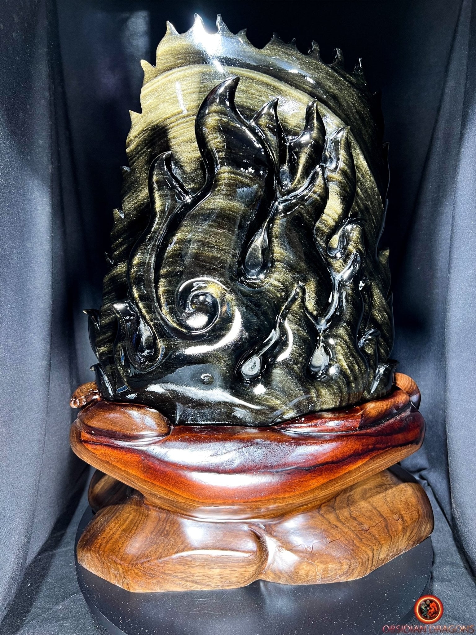 Statuette Ganesh en obsidienne dorée - unique et exceptionnelle | obsidian dragons