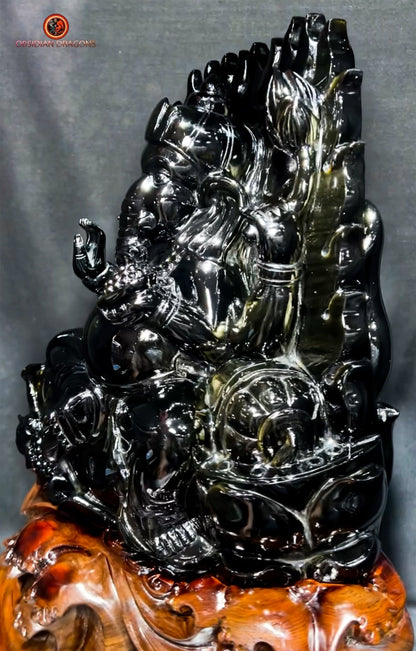 Statuette Ganesh en obsidienne dorée - unique et exceptionnelle | obsidian dragons