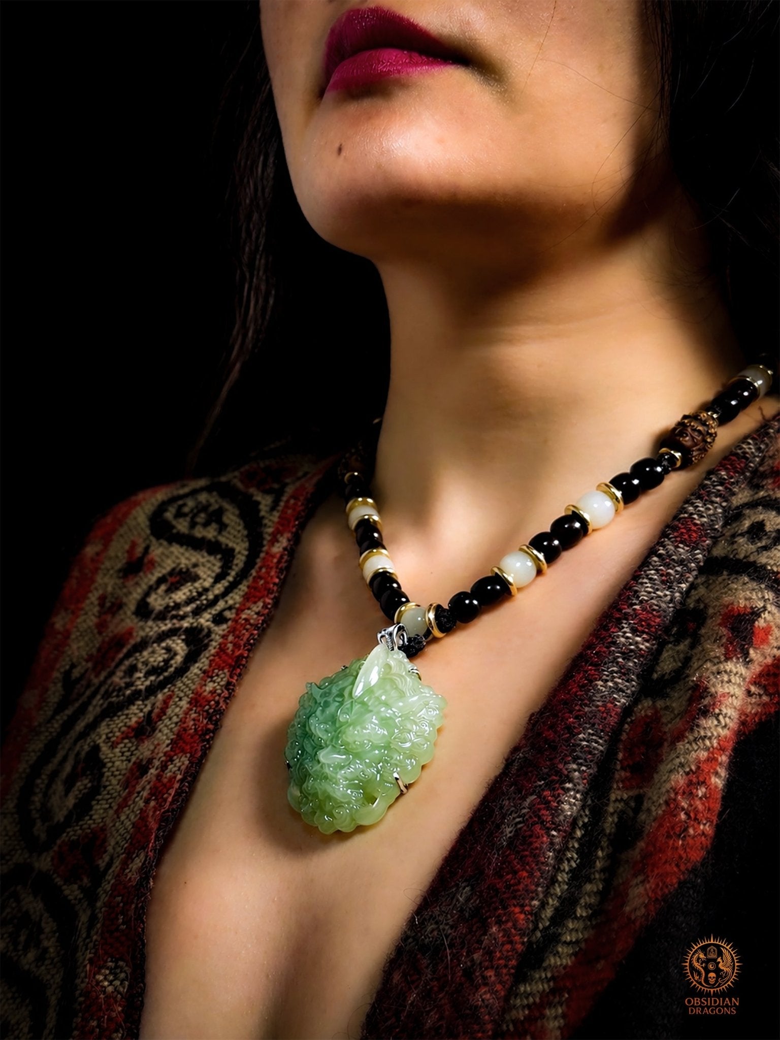 Talisman Pixiu en jade naturel du Qinghai – Pièce unique | obsidian dragons