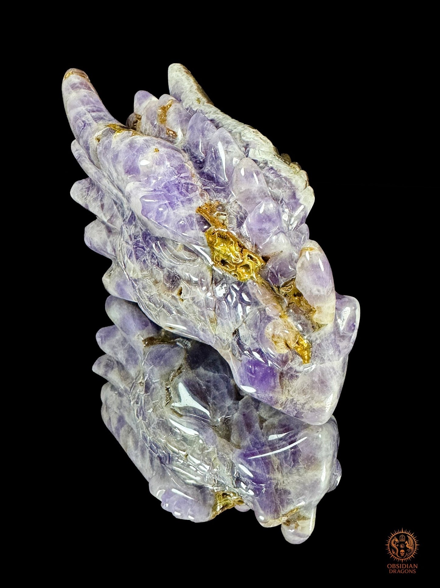 Tête de dragon en améthyste chevron - Le régénérateur | obsidian dragons