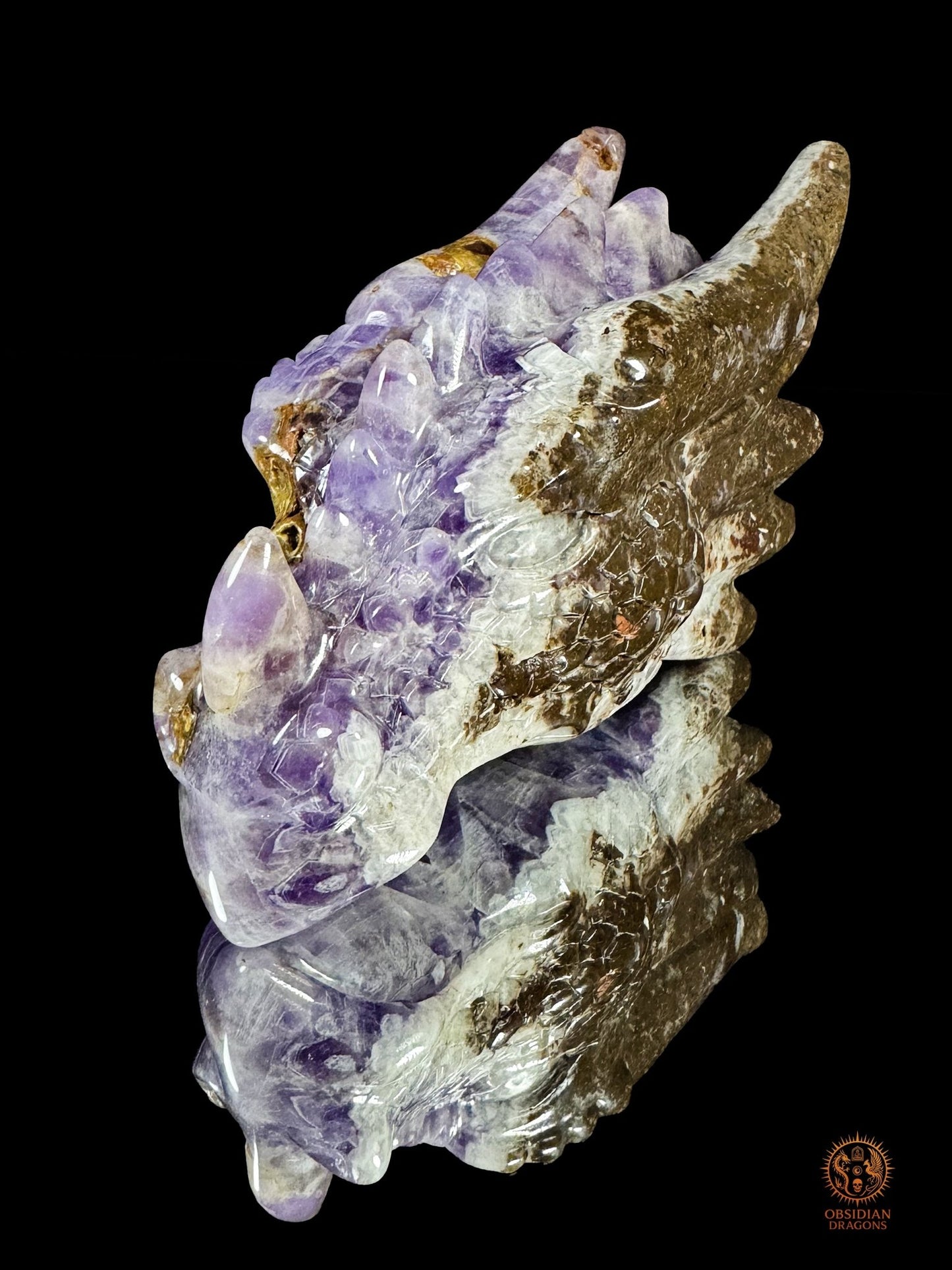 Tête de dragon en améthyste chevron - Le régénérateur | obsidian dragons