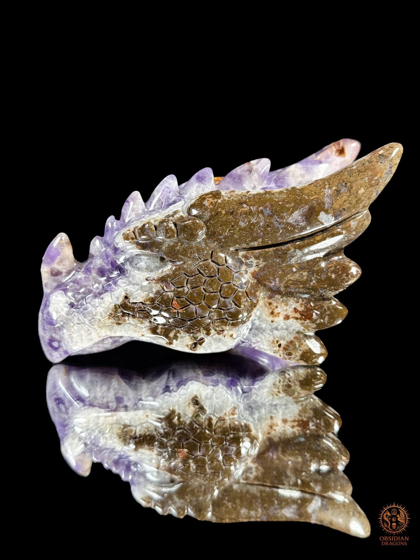 Tête de dragon en améthyste chevron - Le régénérateur | obsidian dragons