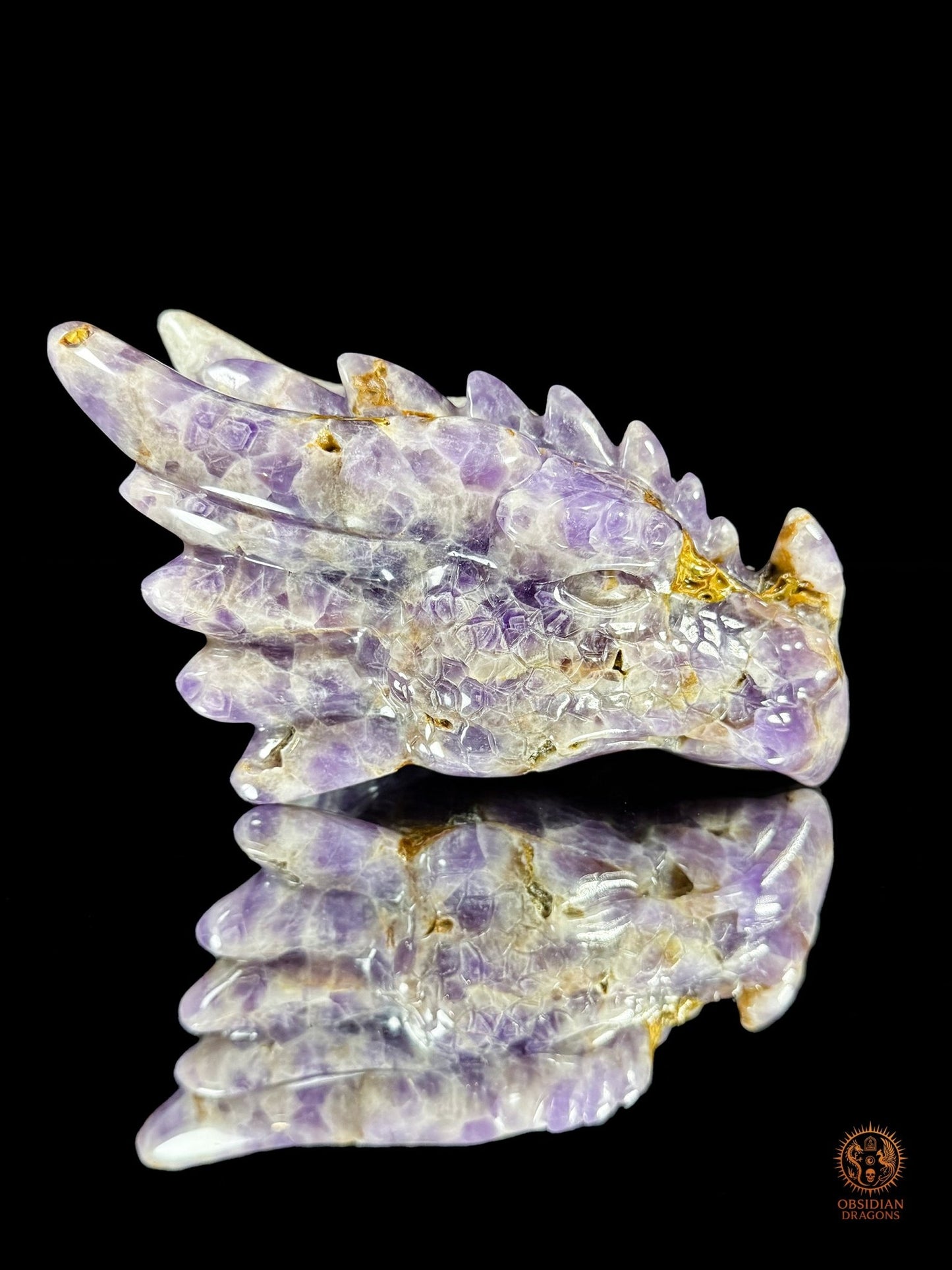 Tête de dragon en améthyste chevron - Le régénérateur | obsidian dragons