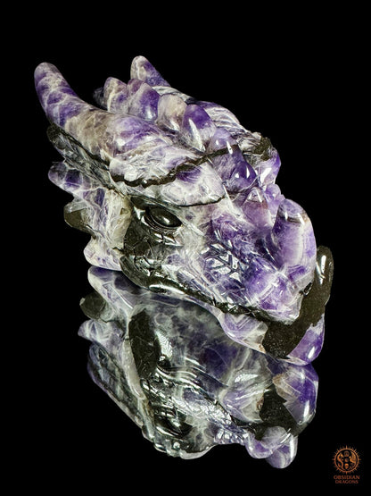Tête de dragon en améthyste chevron - Le survivant - obsidian dragons