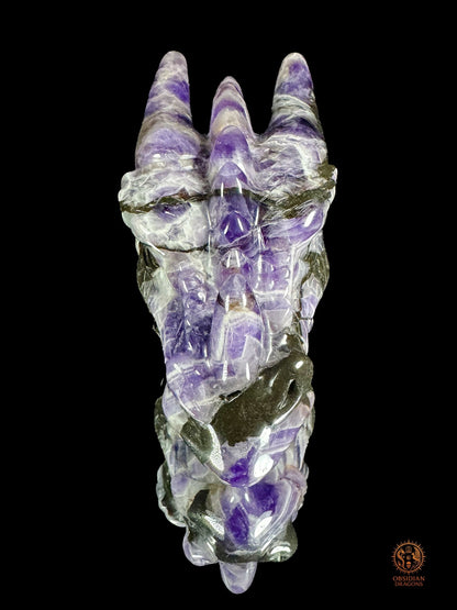 Tête de dragon en améthyste chevron - Le survivant - obsidian dragons