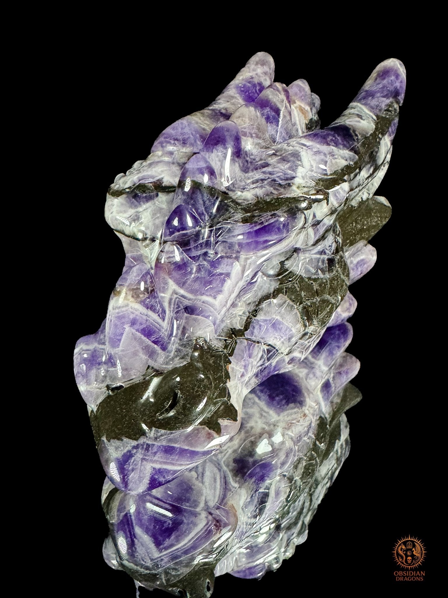 Tête de dragon en améthyste chevron - Le survivant - obsidian dragons