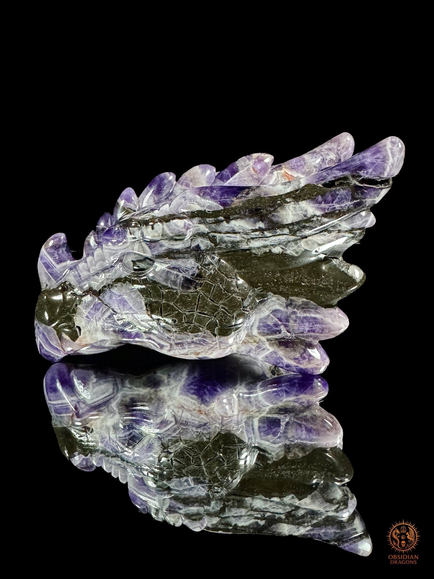 Tête de dragon en améthyste chevron - Le survivant - obsidian dragons