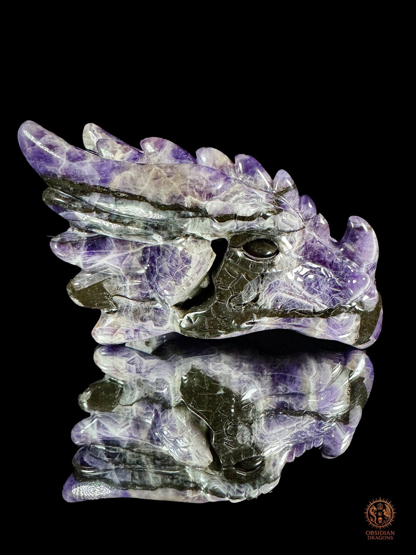 Tête de dragon en améthyste chevron - Le survivant - obsidian dragons