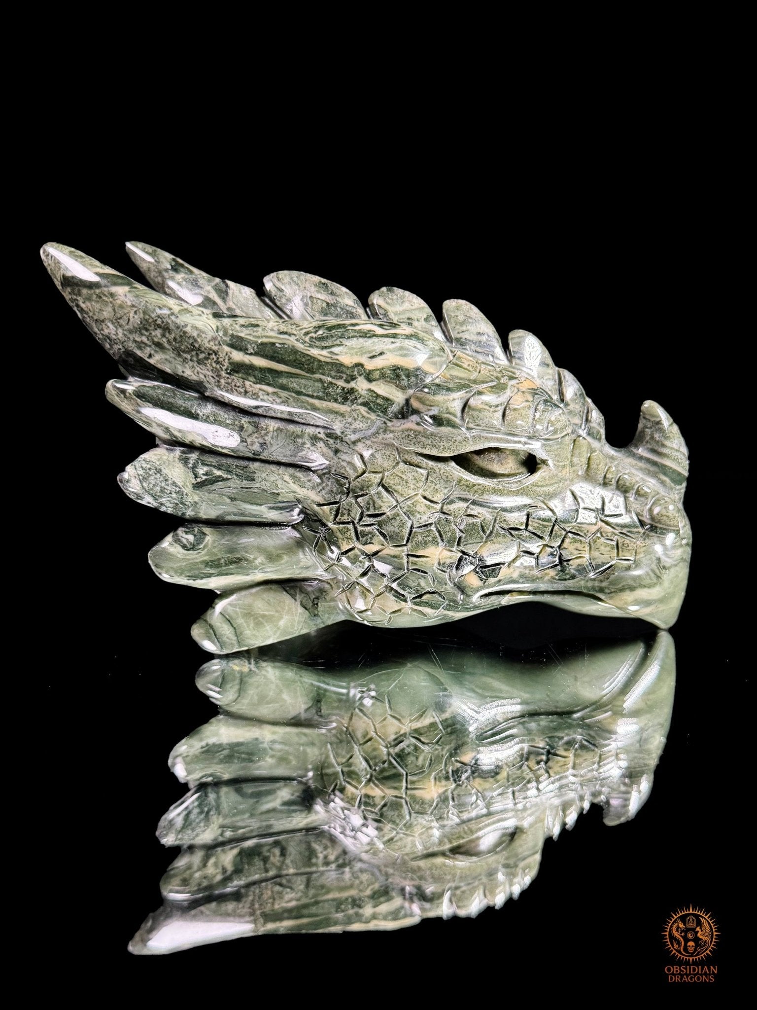 Tête de dragon en jade des 9 dragons – Gardien silencieux | obsidian dragons