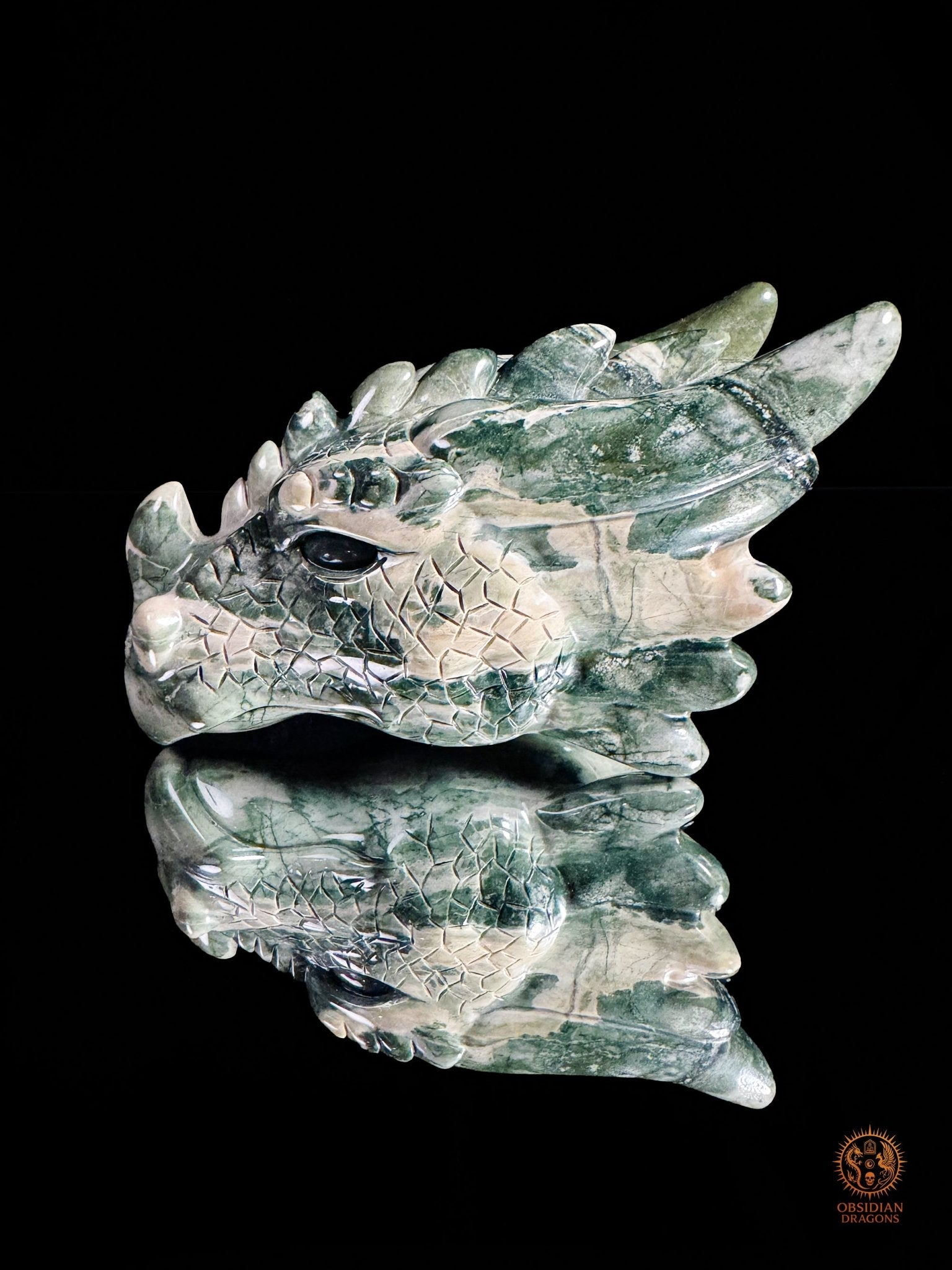 Tête de dragon en jade Hua’an Yu – Ancrage | obsidian dragons