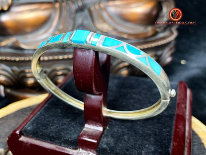 Bracelet manchette ethnique- turquoise- argent 925