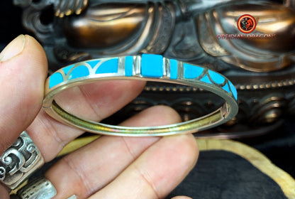 Bracelet manchette ethnique- turquoise- argent 925