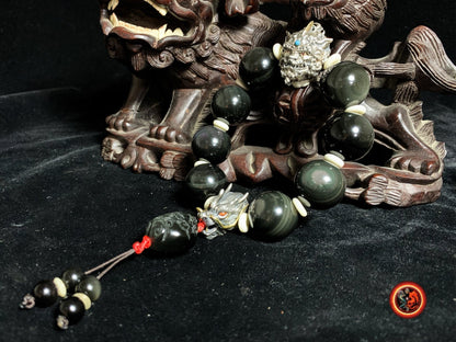 Bracelet Dragon en Obsidienne- Pixiu- Artisanal - Style Puissant