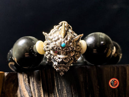 Bracelet Dragon en Obsidienne- Pixiu- Artisanal - Style Puissant