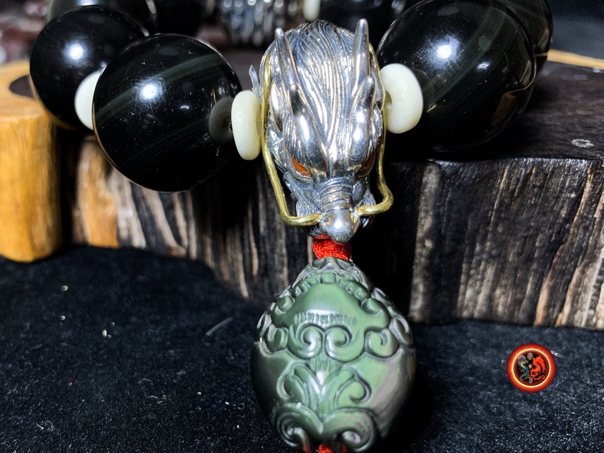 Bracelet Dragon en Obsidienne- Pixiu- Artisanal - Style Puissant