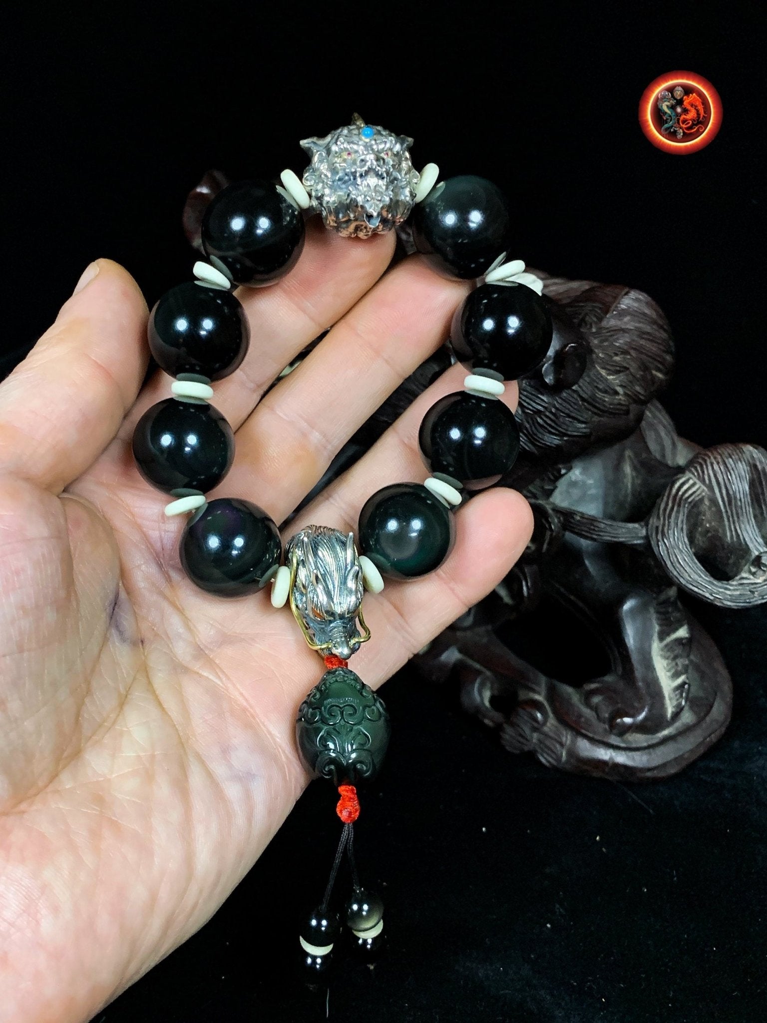 Bracelet Dragon en Obsidienne- Pixiu- Artisanal - Style Puissant