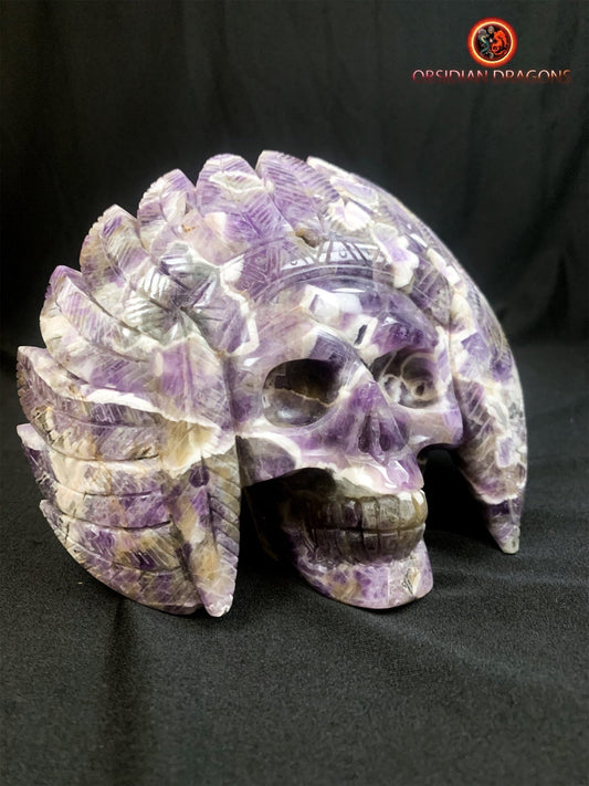 crâne de cristal chef indien en améthyste- rare