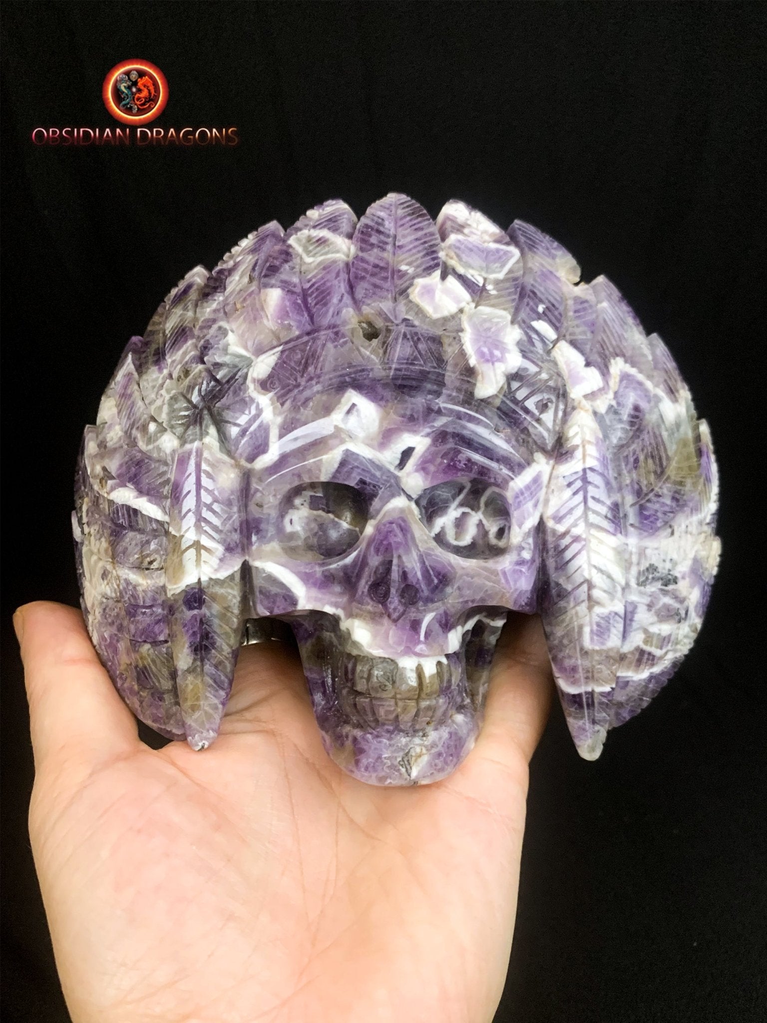 crâne de cristal chef indien en améthyste- rare