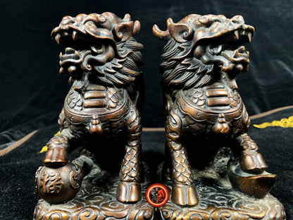 Couple de Kirin- Statuettes Feng Shui en bronze