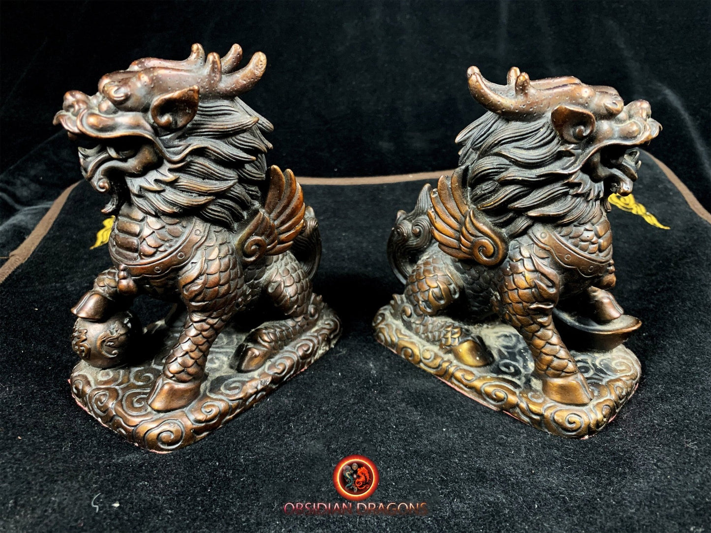 Couple de Kirin- Statuettes Feng Shui en bronze