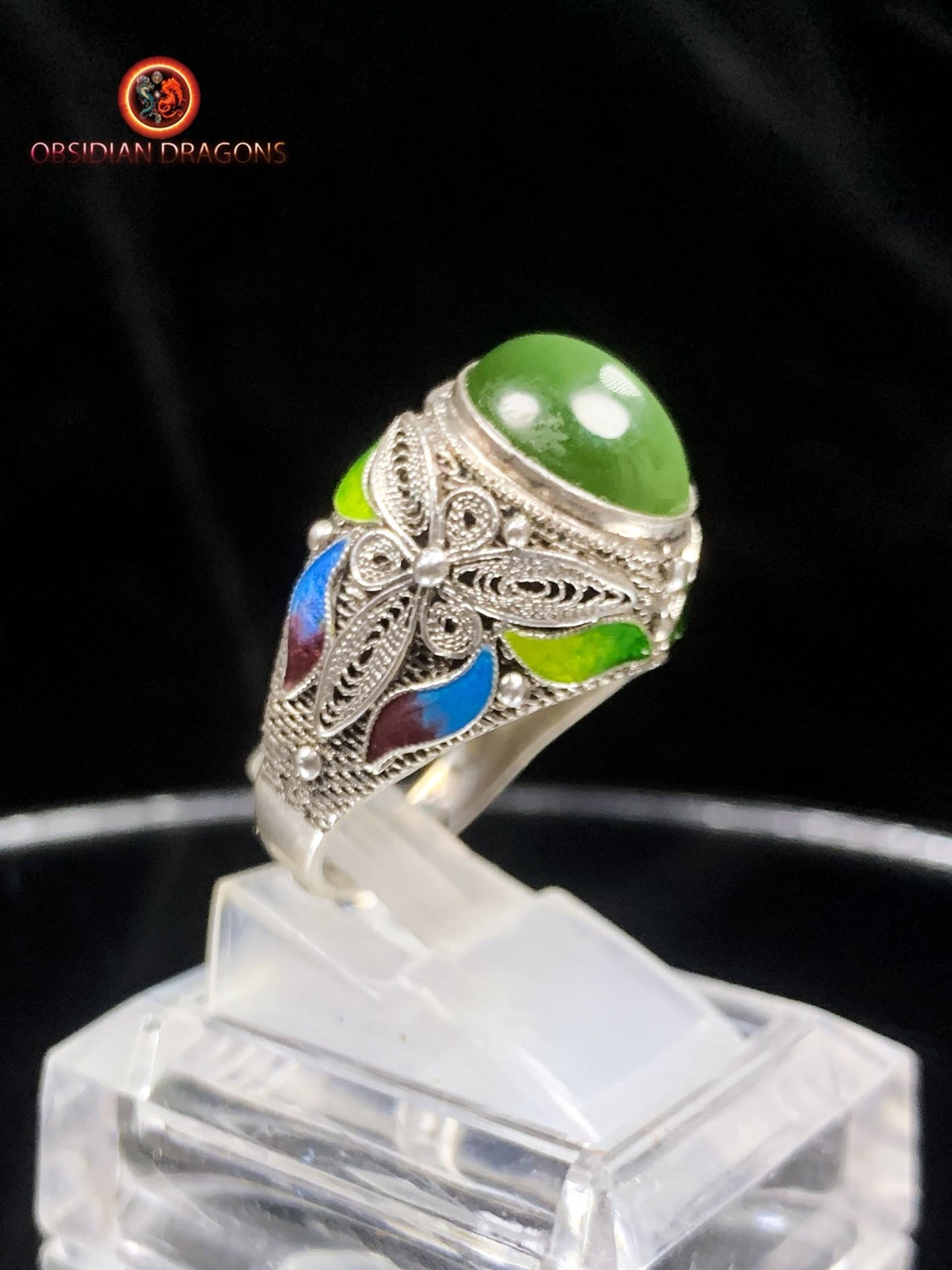 Bague en jade "oeil de chat"- argent- Cité Interdite | obsidian dragons