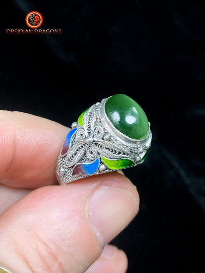 Bague en jade "oeil de chat"- argent- Cité Interdite | obsidian dragons