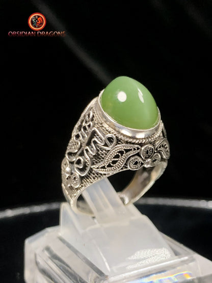 Bague en Jade à effet oeil de chat- Argent- Qing Dynastie | obsidian dragons