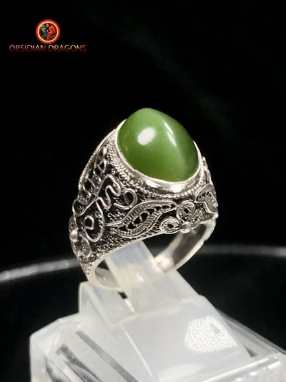 Bague en jade "oeil de chat"- Argent filigrané- Unique | obsidian dragons