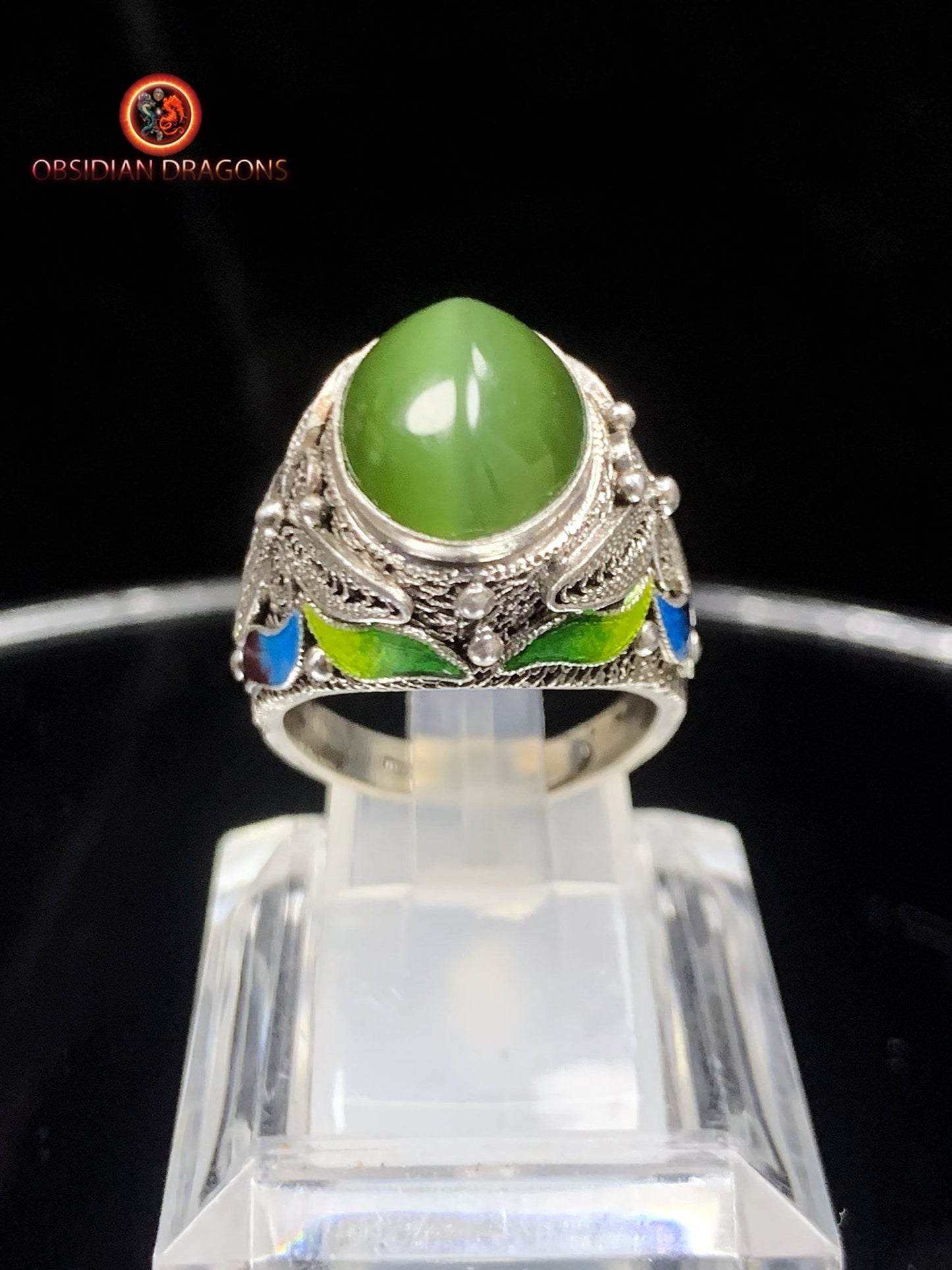 Bague en jade "oeil de chat"- argent- Cité Interdite | obsidian dragons