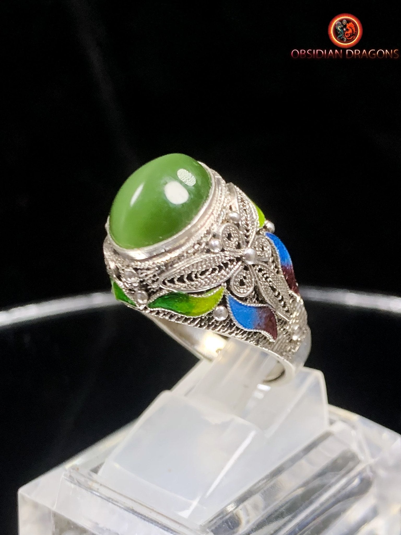 Bague en jade "oeil de chat"- argent- Cité Interdite | obsidian dragons