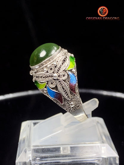 Bague en jade "oeil de chat"- argent- Cité Interdite | obsidian dragons