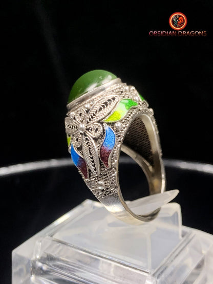 Bague en jade "oeil de chat"- argent- Cité Interdite | obsidian dragons