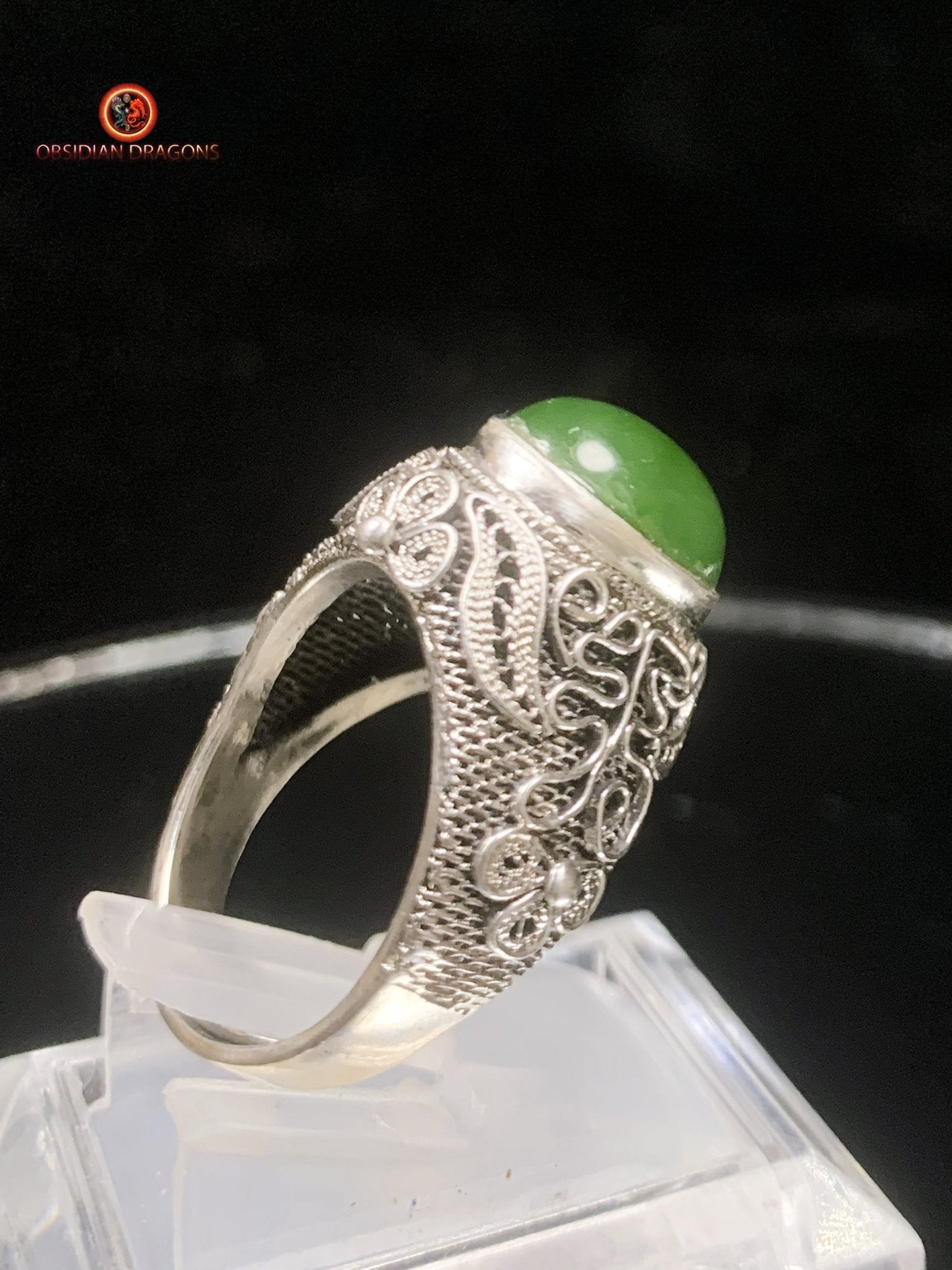 Bague en Jade- Argent filigrané- Qing Dynastie | obsidian dragons