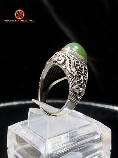 Bague en Jade à effet oeil de chat- Argent- Qing Dynastie | obsidian dragons