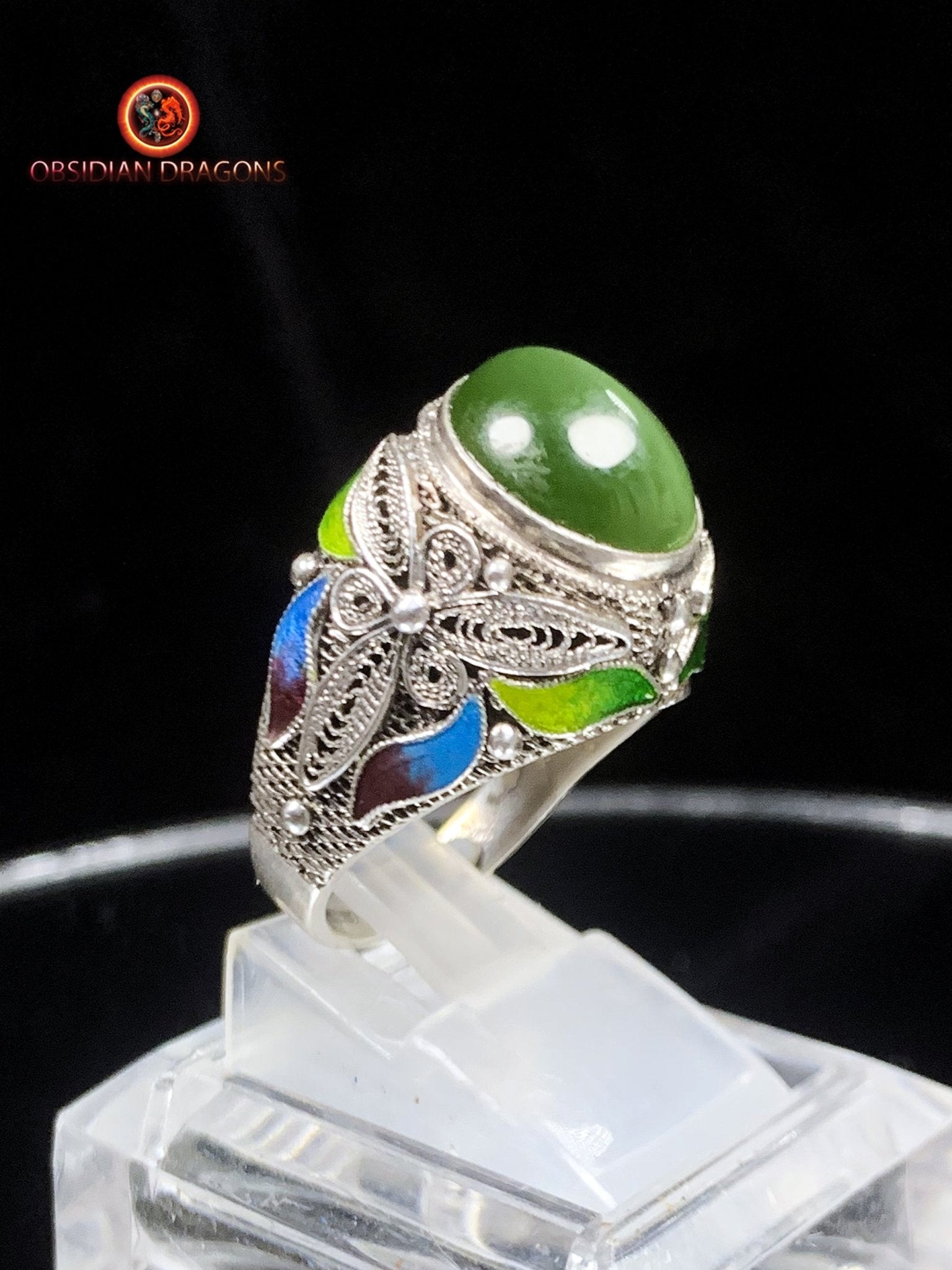 Bague en jade "oeil de chat"- argent- Cité Interdite | obsidian dragons