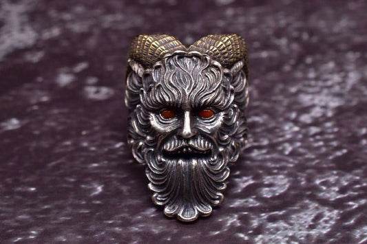 bague démon, argent 925, cuivre, agate du Yunnan dite "nan hong" ou turquoise "castle dome" d'Arizona. - obsidian dragon