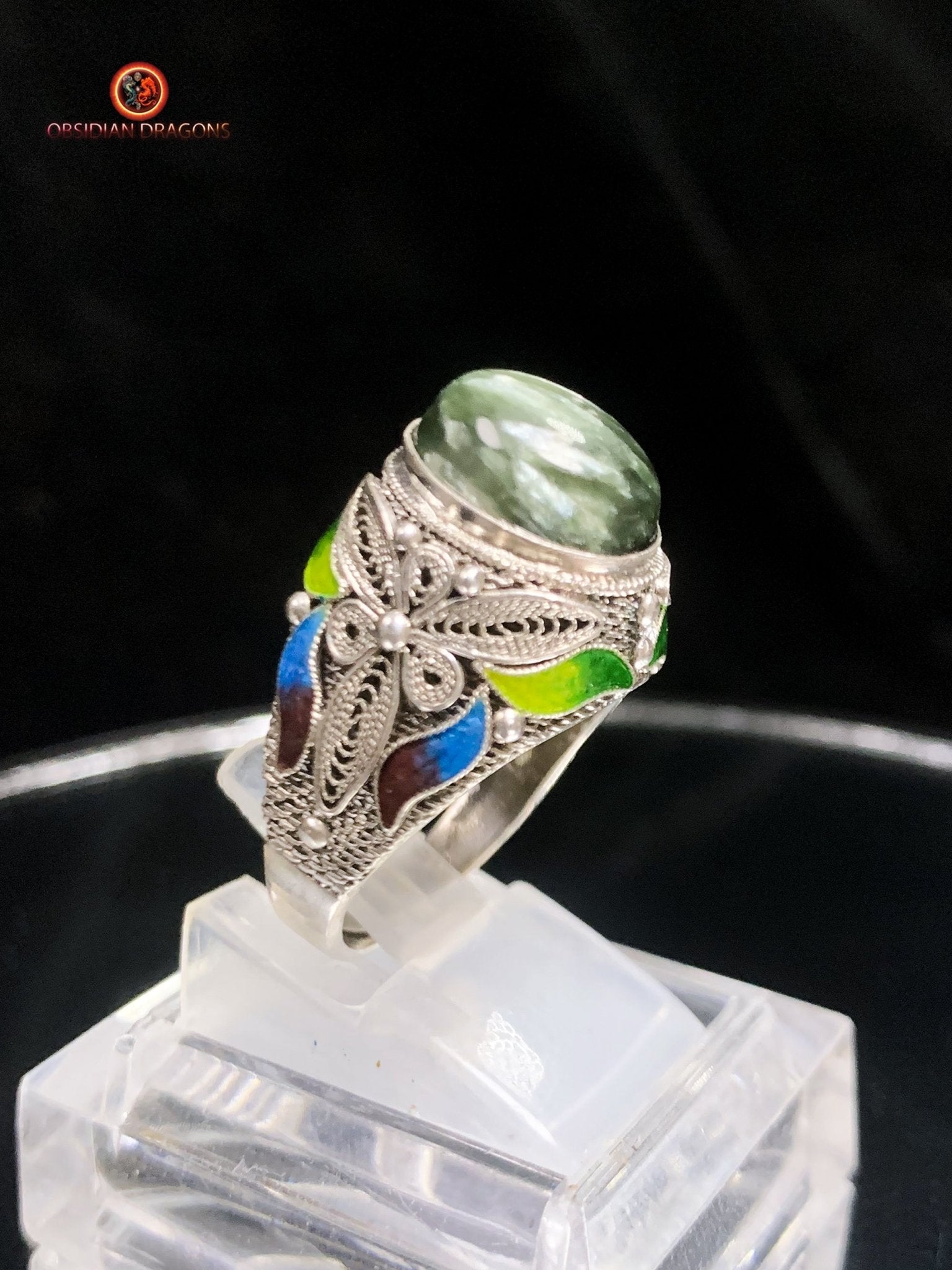 Bague en séraphinite- Argent filigrané- Traditionnel | obsidian dragons