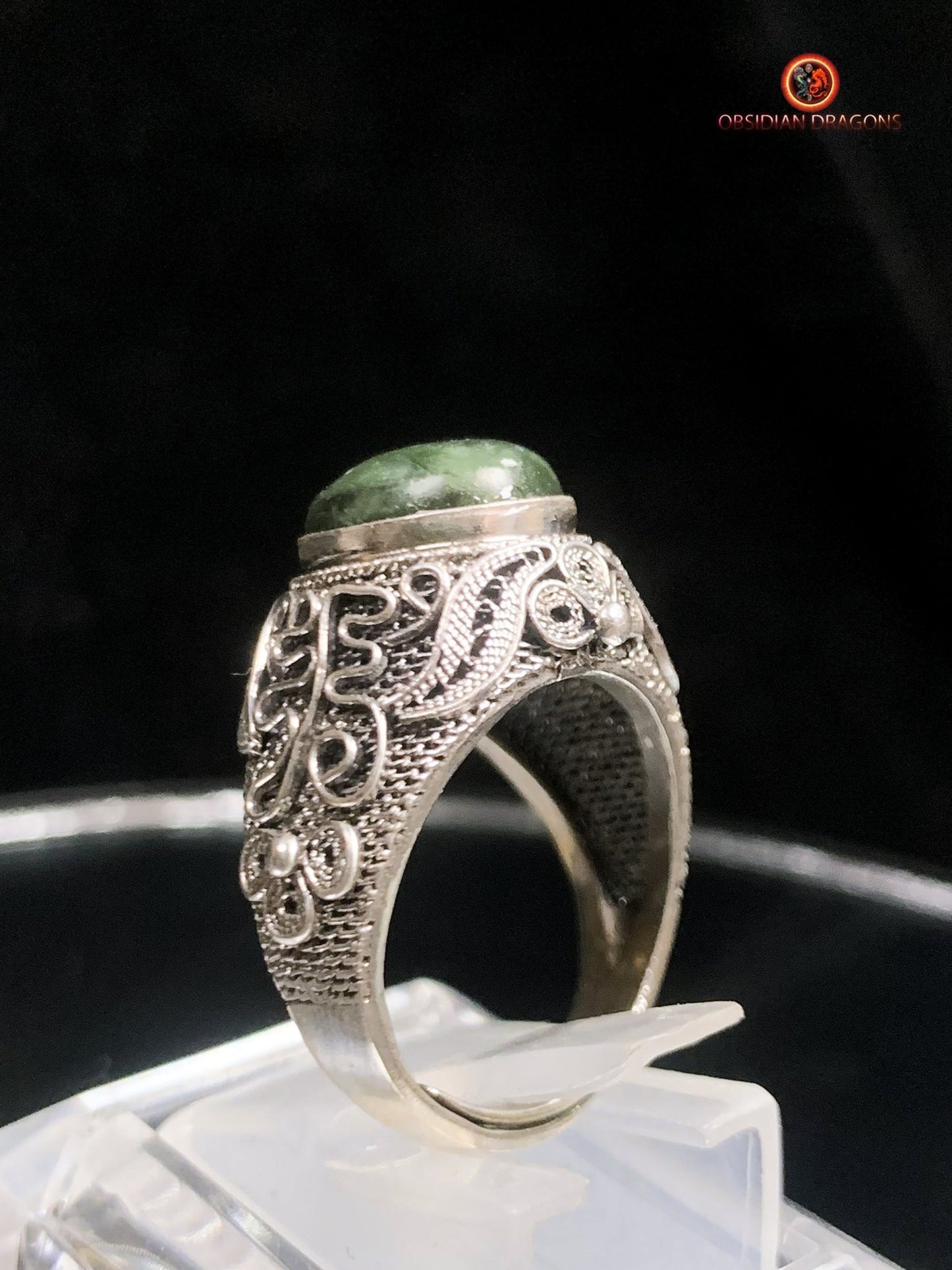 Bague en séraphinite- Argent 925- Traditionnel Qing | obsidian dragons