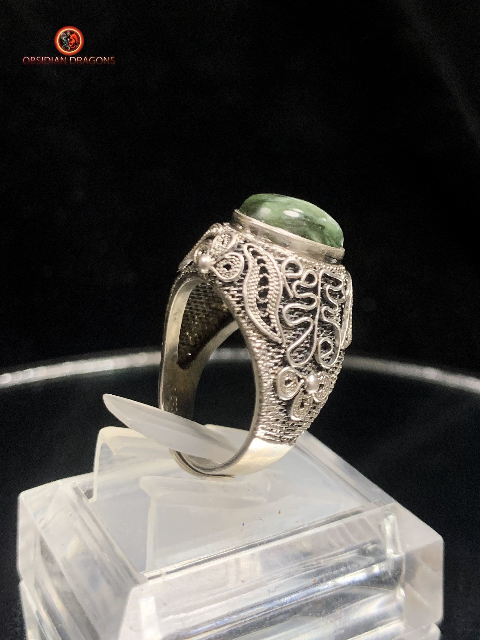 Bague en séraphinite- Argent 925- Traditionnel Qing | obsidian dragons