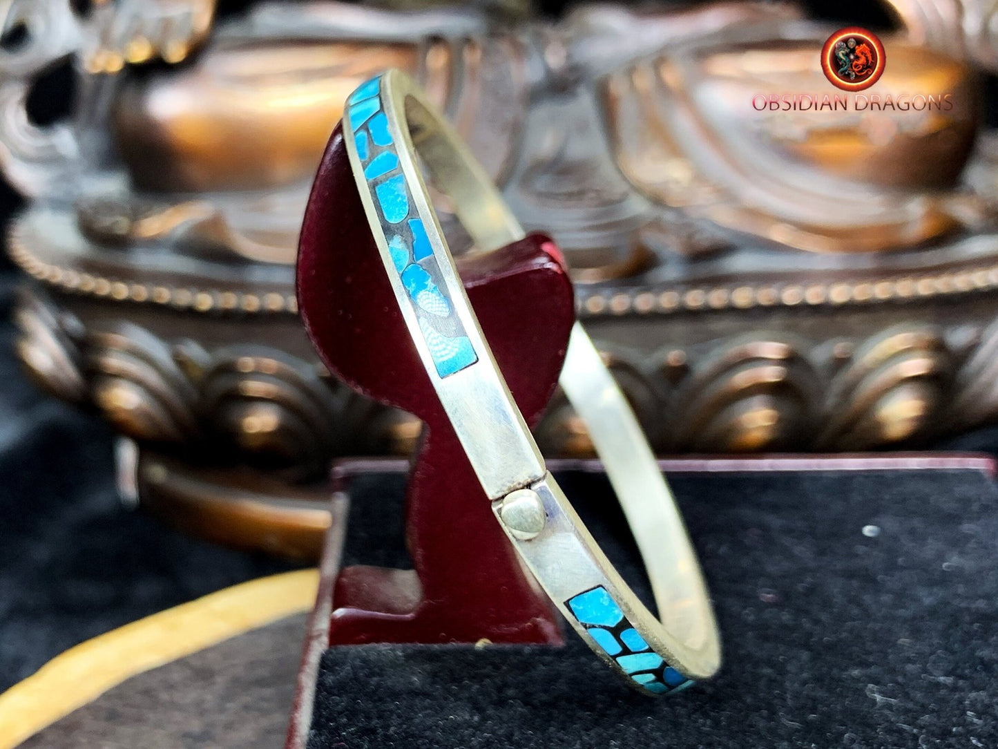 Bracelet manchette ethnique- turquoise- argent 925